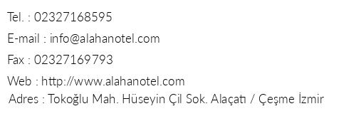 Alahan Hotel telefon numaralar, faks, e-mail, posta adresi ve iletiim bilgileri